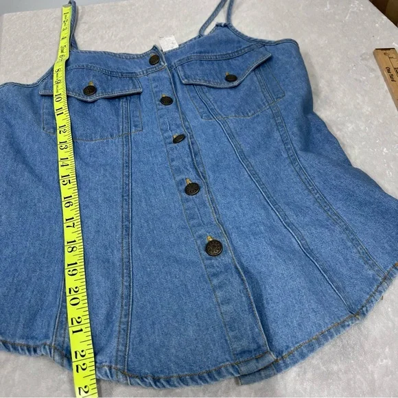 Vintage Denim Button-Front Spaghetti Strap Tank Top Blue size 7 100% cotton FLAW - Picture 6 of 9